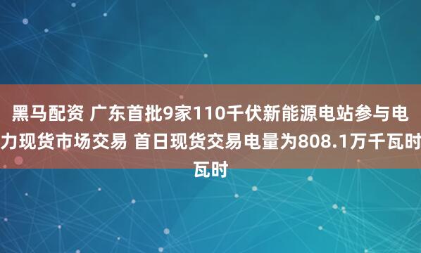 黑马配资 广东首批9家110千伏新能源电站参与电力现货市场交易 首日现货交易电量为808.1万千瓦时